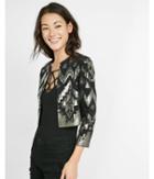 Express Womens Collarless Geometric Sequined Jacket