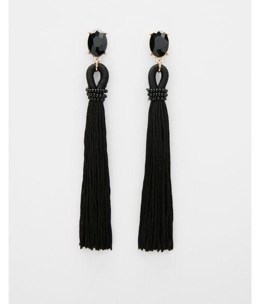 Express Womens Oval Stone Tassel Earrings