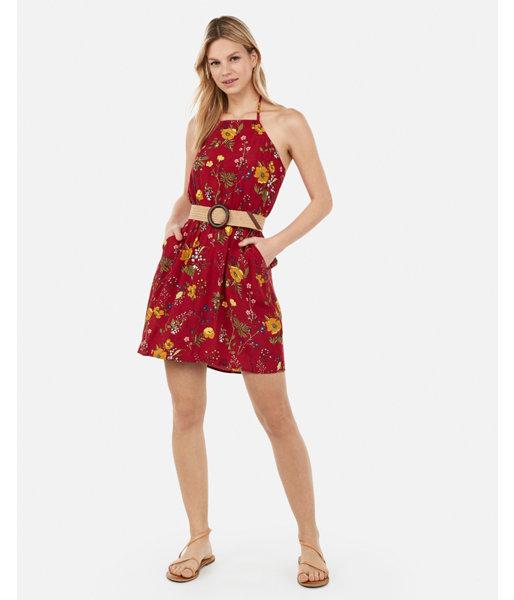 Express Womens Floral Print High Neck Elastic Waist Halter Dress