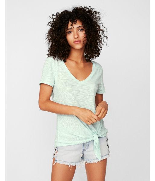 Express Womens Express One Eleven Slub Tie Front V-neck