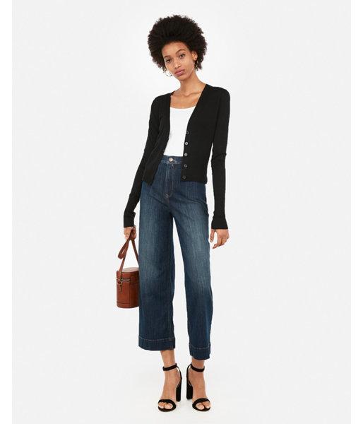 Express Womens V-neck Button Front High Rib Cardigan