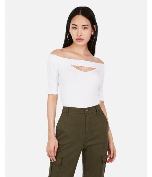 Express Womens Express Womens Express One Eleven Modern Rib Off The Shoulder Cut Out Tee