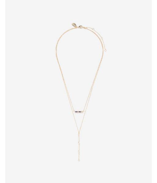Express Womens Layered Rainbow Bar Bezel Y Necklace