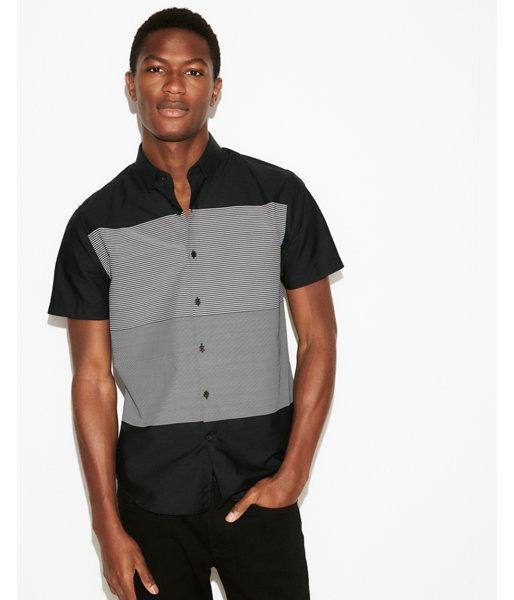 Express Mens Slim Mixed Stripe Short Sleeve Cotton