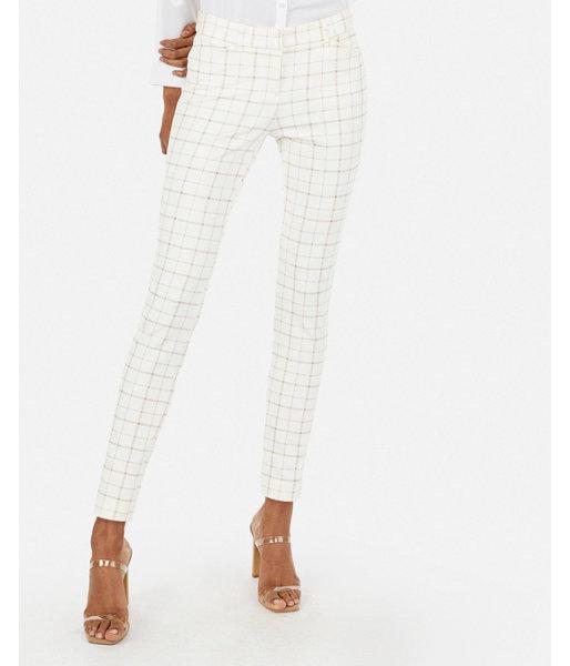 Express Womens Mid Rise Skinny Windowpane Print Ponte Pant