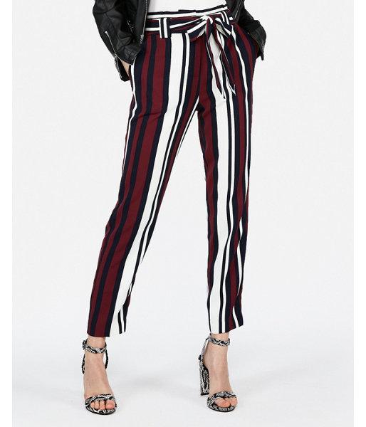 Express Womens High Waisted Stripe Sash Waist Ankle Pant
