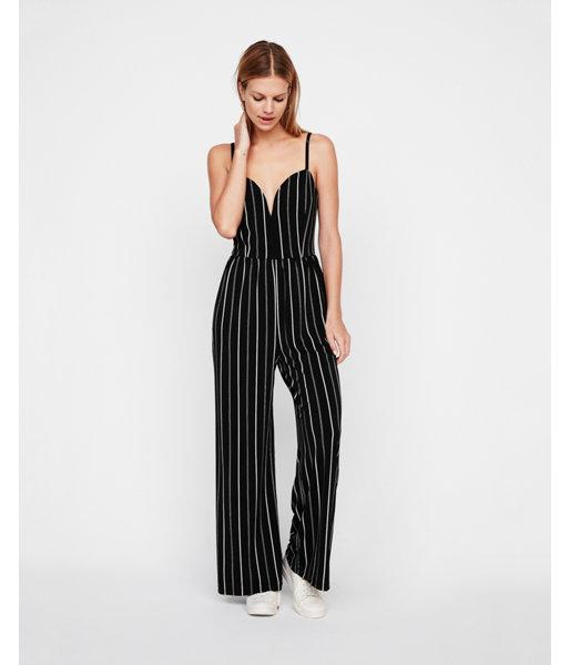 Express Womens Striped Wide Leg V-wire Jumpsuit