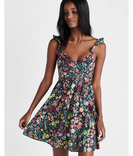 Express Womens Ruffle Shoulder Fit And Flare Dress