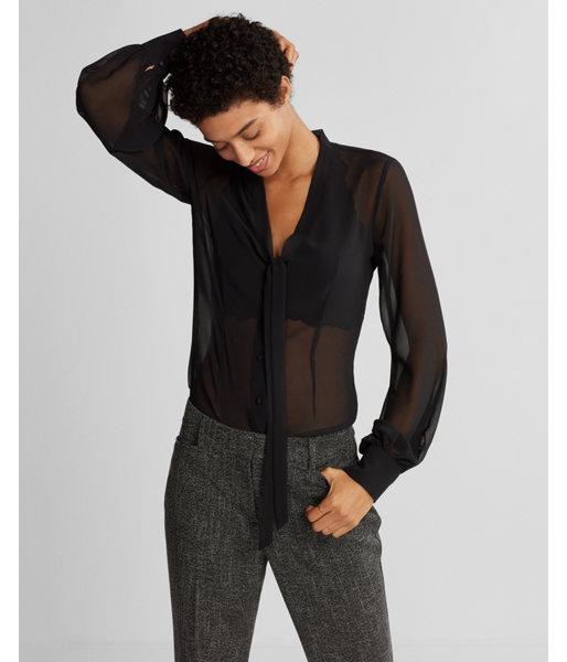 Express Fitted Chiffon Tie Neck