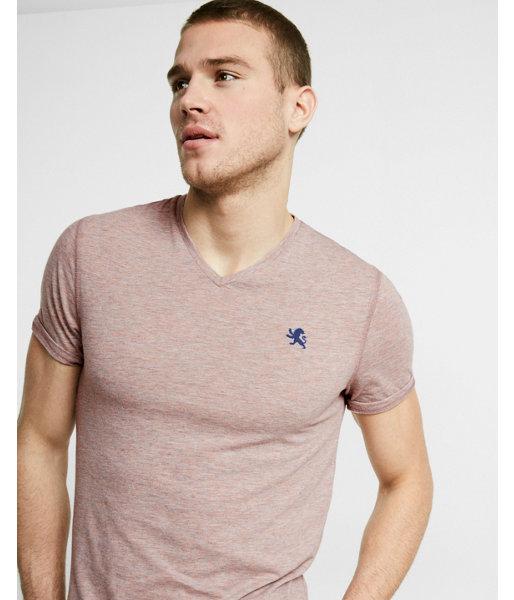 Express Mens Heathered Small Lion Logo V-neck Tee
