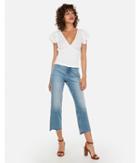 Express Womens Smocked Eyelet Lace Ruffle Sleeve Plunge Top