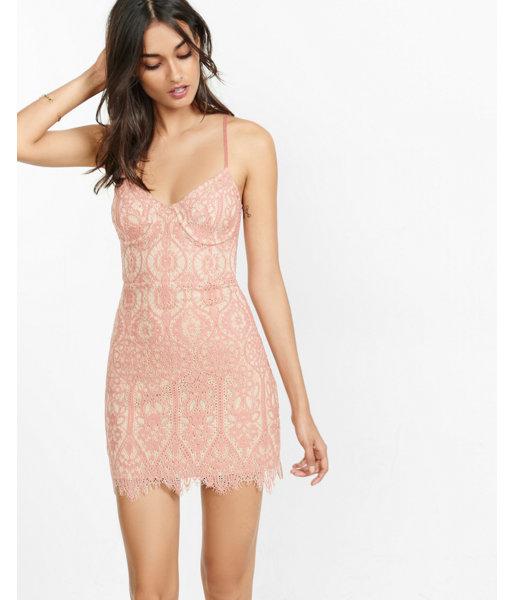 Express Womens Pink And Tan Lace Corset