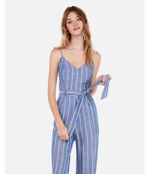 Express Womens Striped Paperbag Cross-back Jumpsuit