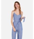 Express Womens Striped Paperbag Cross-back Jumpsuit