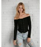 Express Womens Off The Shoulder Lace Up Corset Front Top