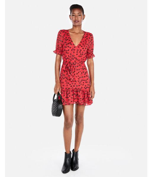 Express Womens Floral Short Sleeve Ruffle Hem