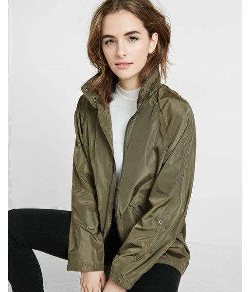 Express Womens Mock Neck Long Convertible Sleeve Raincoat