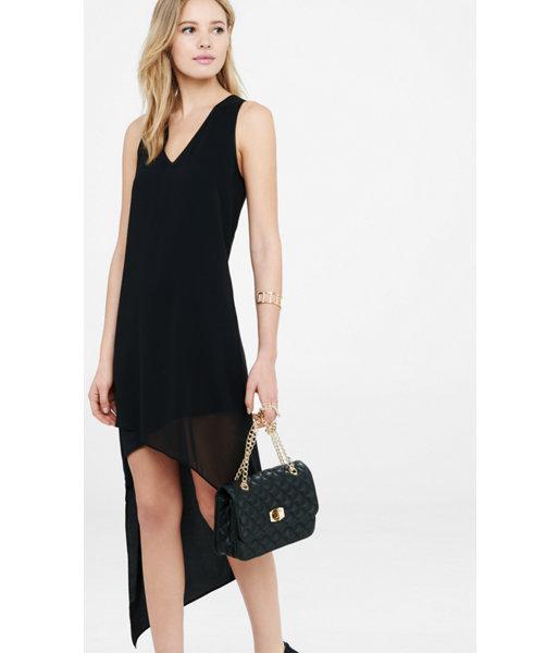 Express Women's Dresses Black V-neck Asymmetrical Hi-lo Hem Dress