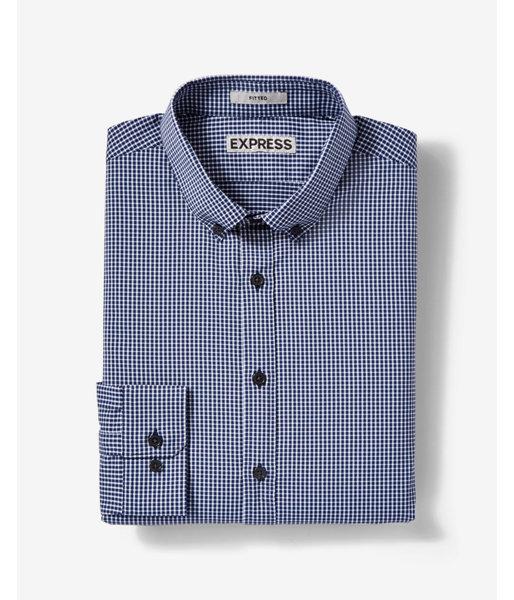 Express Slim Fit Small Check Long Sleeve Dress