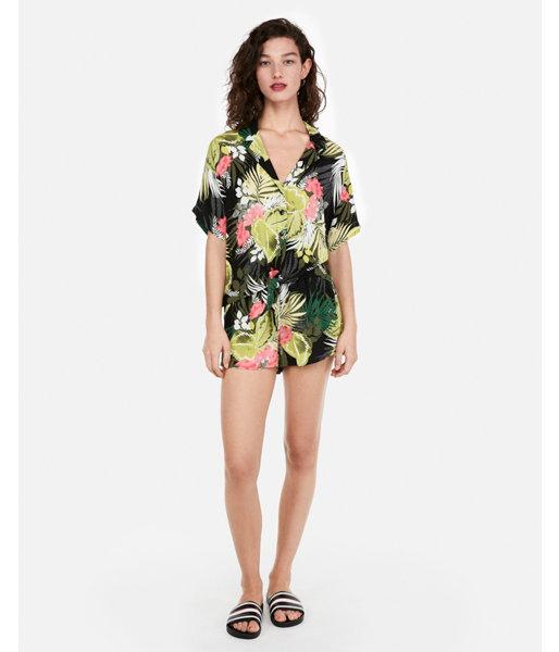 Express Womens Tropical Print Tie Front