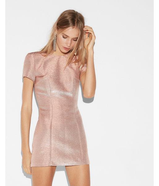 Express Womens Petite Metallic Short Sleeve Mini