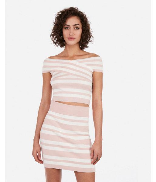 Express Womens Striped High Waisted Sweater Pencil