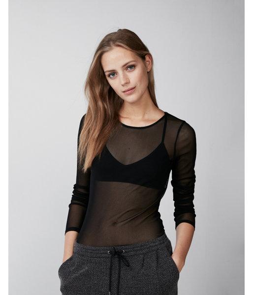 Express Womens Petite Fitted Sheer Crew Neck Top