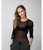 Express Womens Petite Fitted Sheer Crew Neck Top