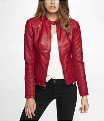 Womens (minus The) Leather Quilted Moto Jacket Red X Small