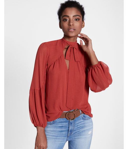 Express Womens Tie Neck Chiffon Blouse