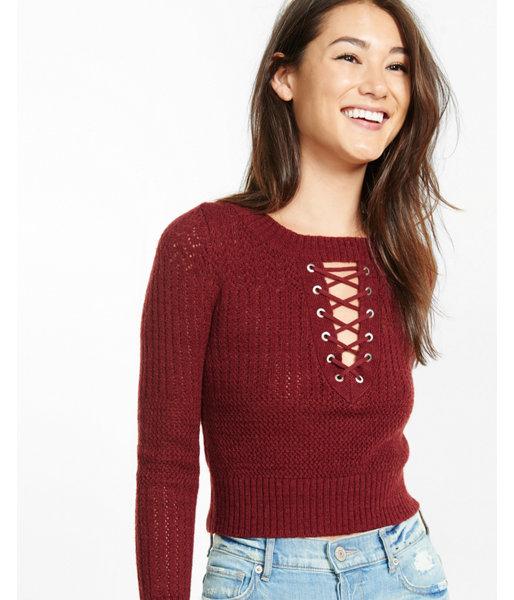 Express Womens Mixed Stitch Lace-up Cropped