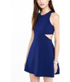 Express Women's Dresses Blue Crew Neck Cut-out Fit And Flare Dress