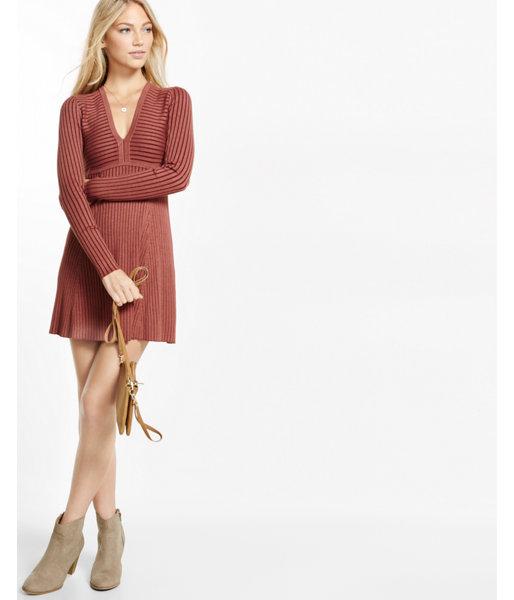 Express Womens Deep-v Ribbed Fit And Flare