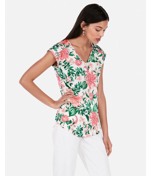 Express Womens Floral Printed V-neck Satin Gramercy Tee