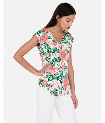 Express Womens Floral Printed V-neck Satin Gramercy Tee