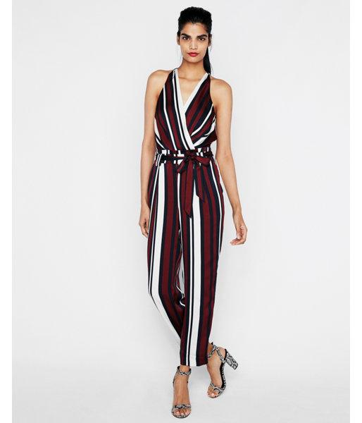 Express Womens Striped Belted Surplice Jumpsuit