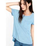 Express Women's Tees Blue Soft Twill Short Sleeve Pocket T-shirt