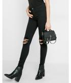 Express Black High Waisted Distressed Knee Stretch Jean