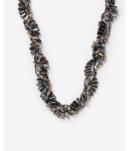 Express Womens Twisted Baguette Rhinestone Necklace