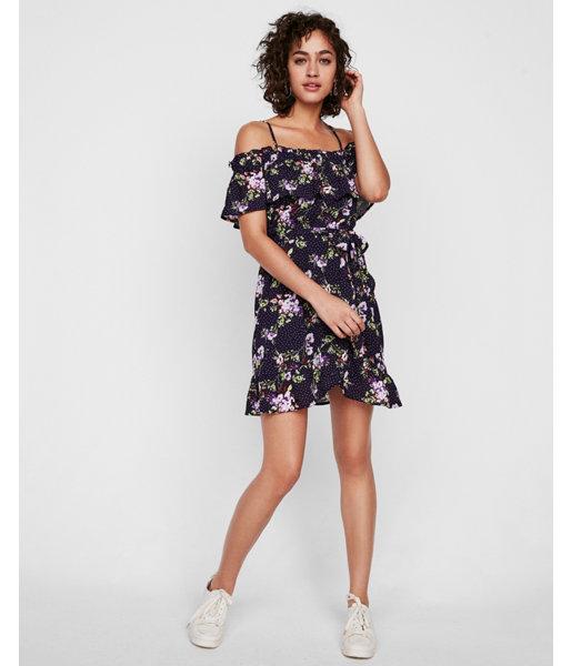 Express Womens Floral Ruffle Tie Waist Off The