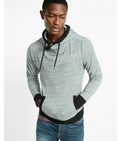 Express Mens Speckled Fleece Crossover Popover Hoodie