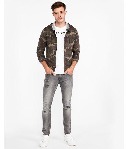 Express Mens Camo Full Zip Ottoman Hoodie