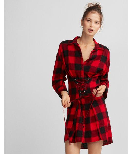 Express Womens Flannel Corset Dress