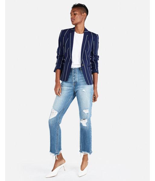 Express Womens Striped Notch Collar One Button Blazer