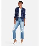 Express Womens Striped Notch Collar One Button Blazer