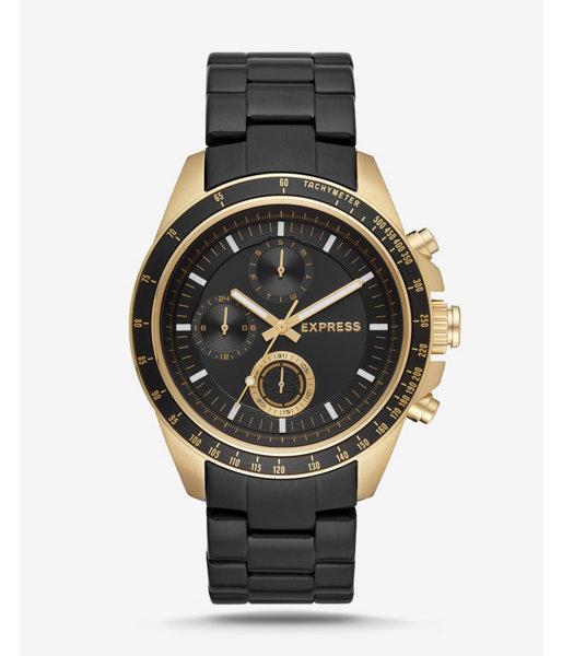 Express Mens Express Mens Chronograph Black And Gold Stainless Steel Bracelet Watch