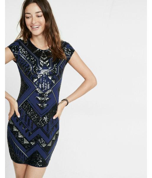 Express Womens Deco Sequin Embellished Cap Sleeve