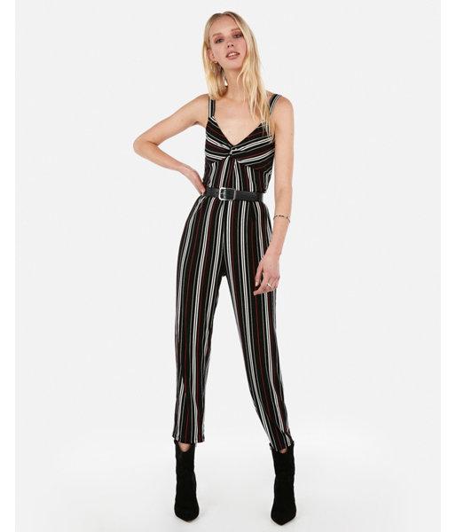 Express Womens Striped Twist Front Jumpsuit
