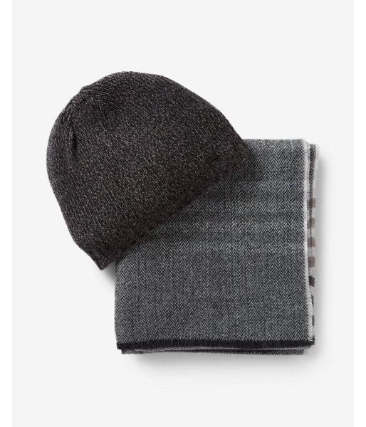 Express Mens Striped Scarf And Beanie