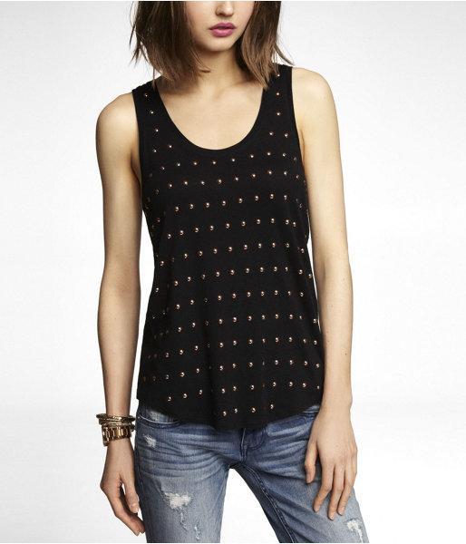 Womens Studded Front Shirttail Tank Black X Small